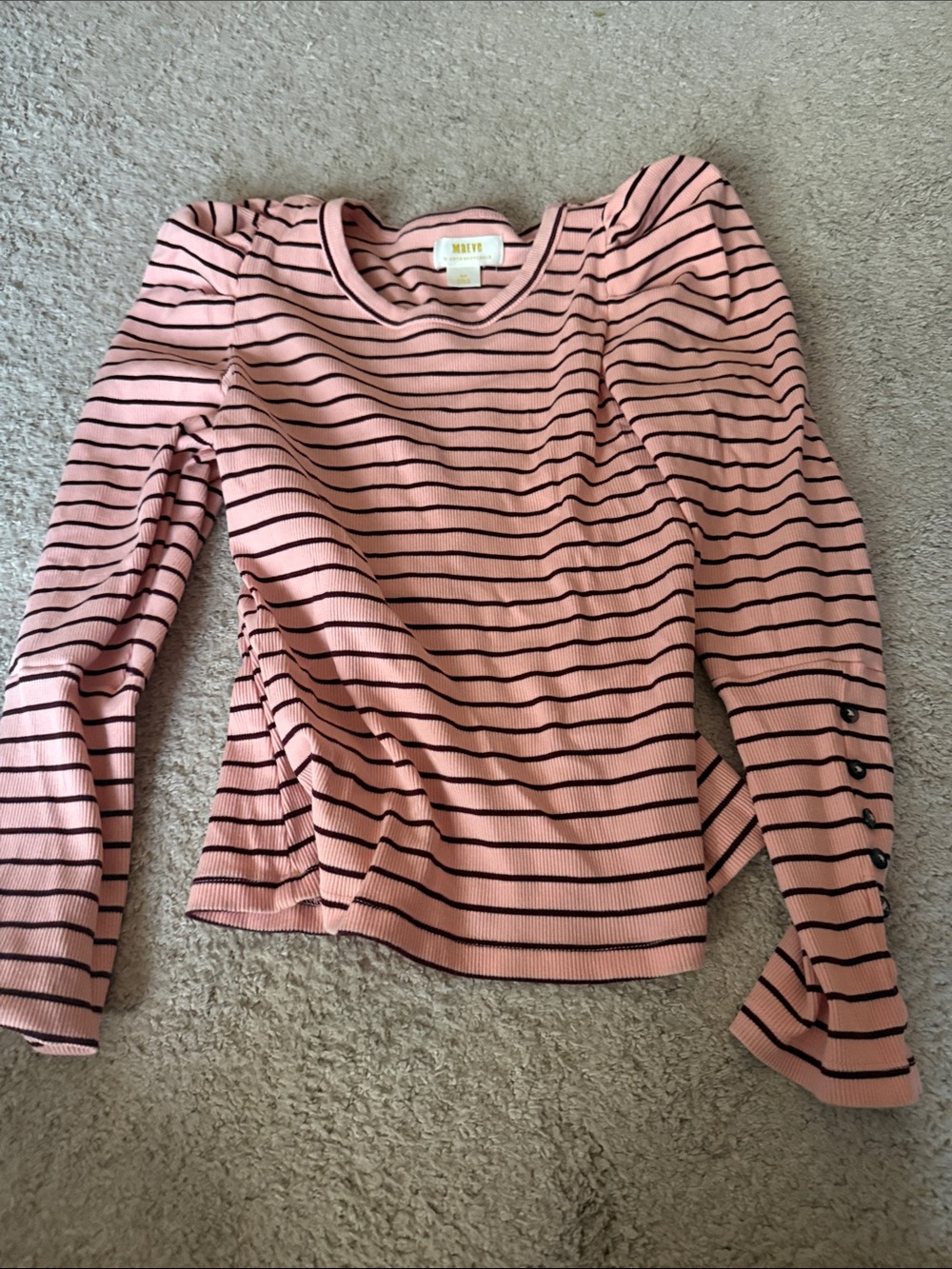 Maeve size medium petite Striped Pink Puff-Sleeve Knit Top